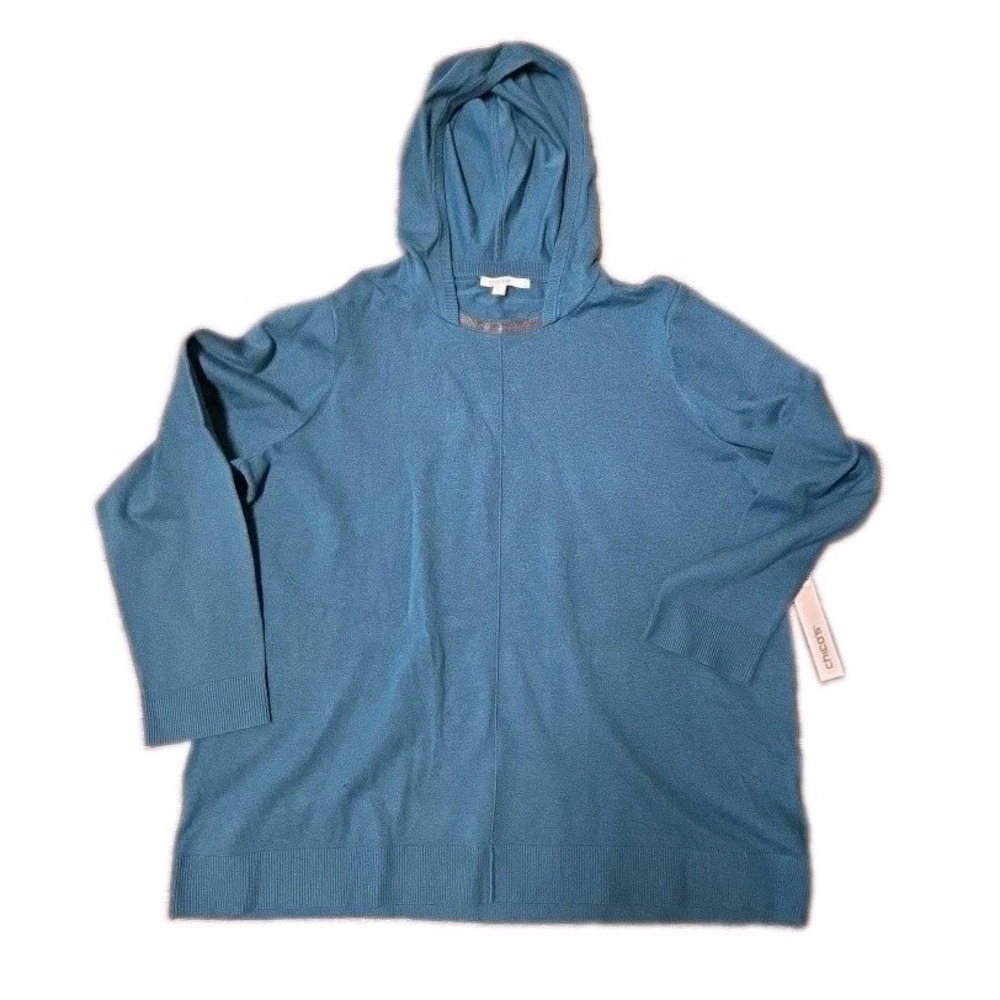 NWT Zenergy Chico's Cashmere Blend Hooded Sweater Beaded Teal Size 4 XXL